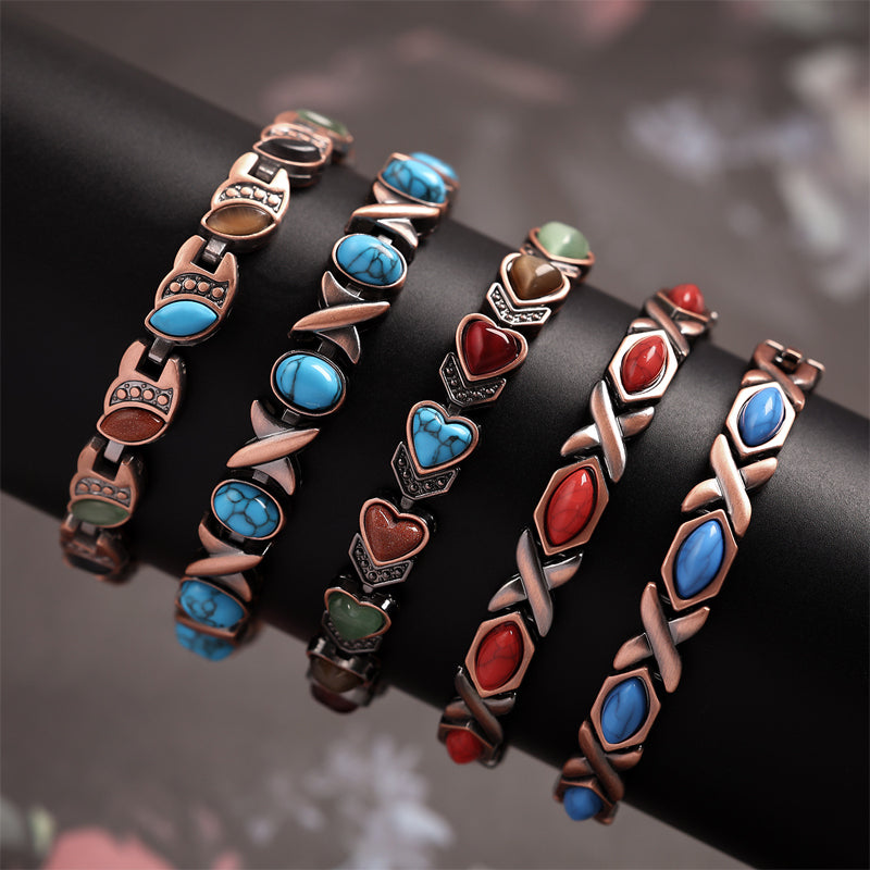 📢📢 50% OFF !! ⏰ Antique Copper Finish Magnetic Stone Bracelet – Timeless Style, Natural Energy & Perfect for Everyday Wear ✨