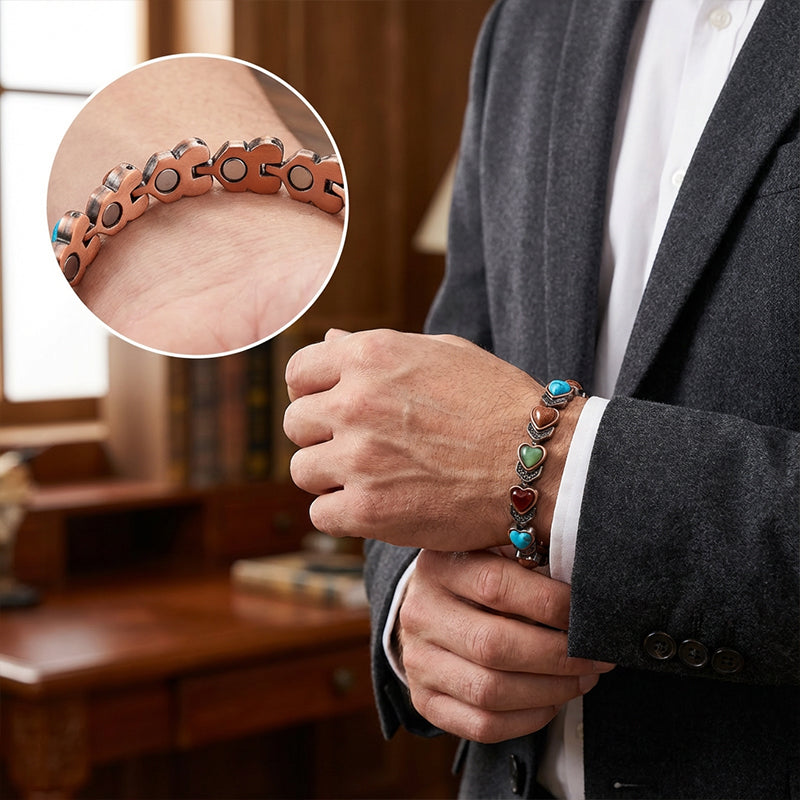 📢📢 50% OFF !! ⏰ Antique Copper Finish Magnetic Stone Bracelet – Timeless Style, Natural Energy & Perfect for Everyday Wear ✨