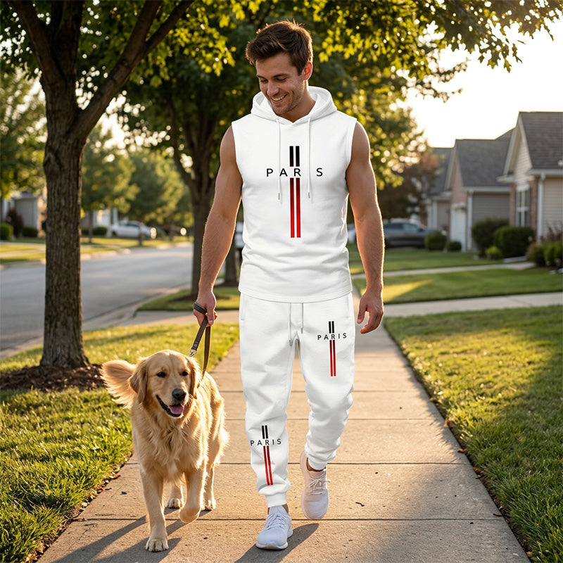 Men's Sleeveless Hoodie and Pants Two-Piece Sports Set