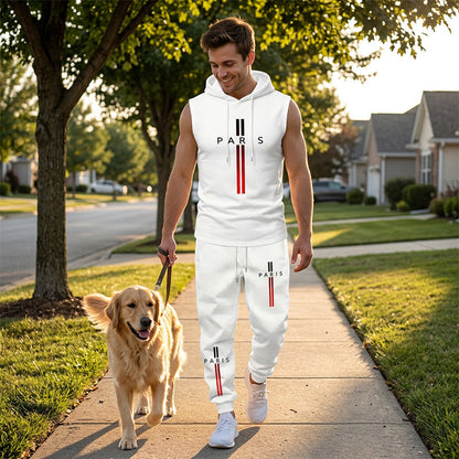 Men's Sleeveless Hoodie and Pants Two-Piece Sports Set