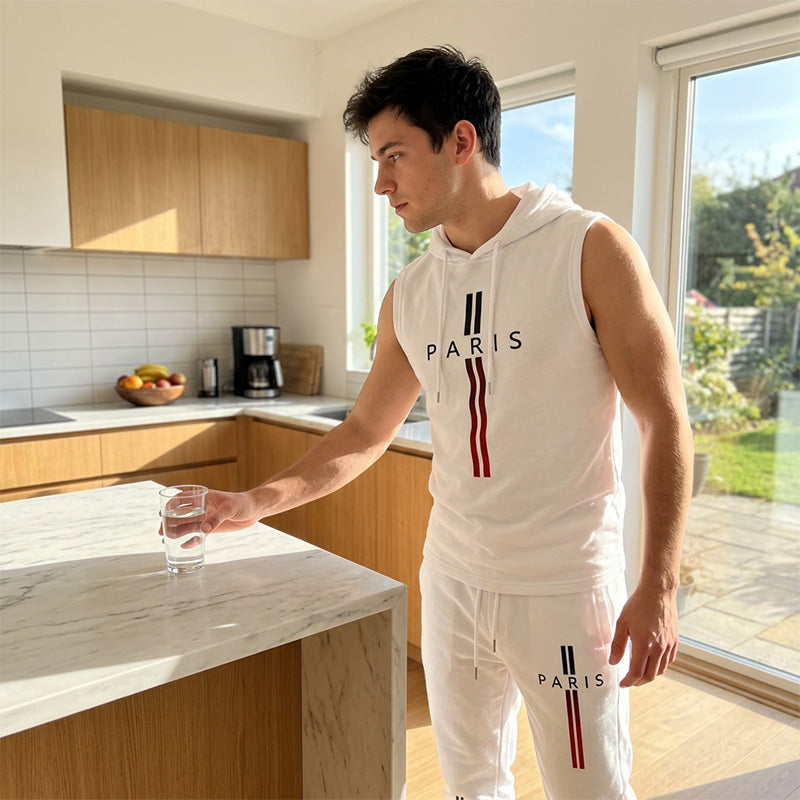 Men's Sleeveless Hoodie and Pants Two-Piece Sports Set