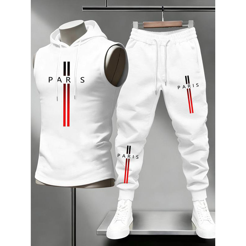 Men's Sleeveless Hoodie and Pants Two-Piece Sports Set