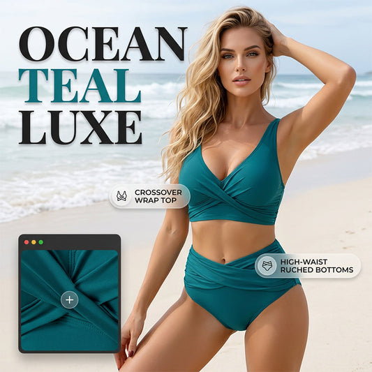 🌸 50% OFF NOW! 🌸 FLATTERING HIGH-WAIST RUCHED BIKINI SET