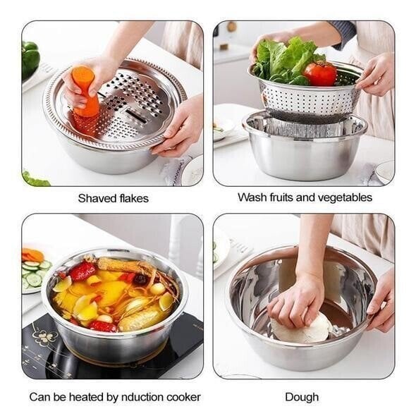 🎉 2026 Sale — Over 42,000 Sold! 🇩🇪 Germany Multifunctional Stainless Steel Basin Set – 3-Piece Kitchen Essential 🍳