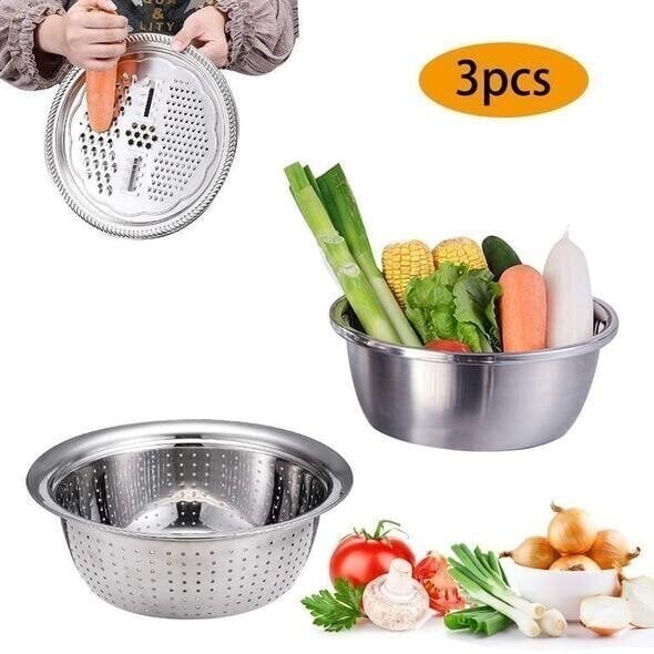🎉 2026 Sale — Over 42,000 Sold! 🇩🇪 Germany Multifunctional Stainless Steel Basin Set – 3-Piece Kitchen Essential 🍳