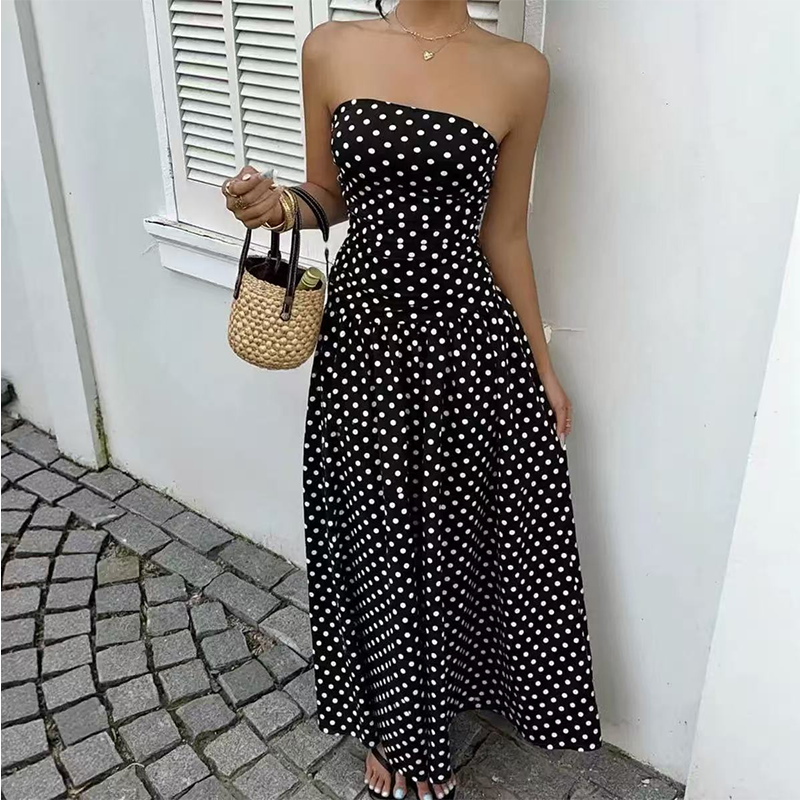 📢📢50% OFF !! 👗 WOMEN'S OFF-SHOULDER POLKA DOT DRESS — Flattering Ruched Waist & Flowing A-Line Evening Wear ✨