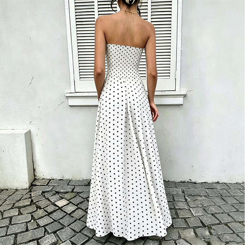 📢📢50% OFF !! 👗 WOMEN'S OFF-SHOULDER POLKA DOT DRESS — Flattering Ruched Waist & Flowing A-Line Evening Wear ✨