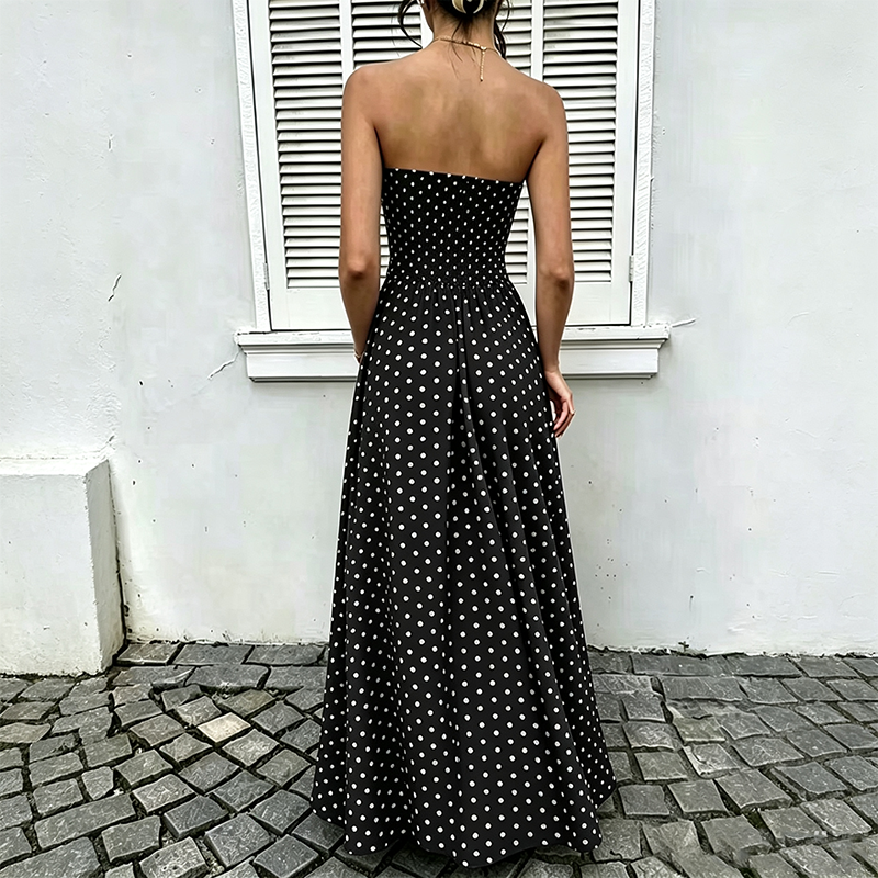 📢📢50% OFF !! 👗 WOMEN'S OFF-SHOULDER POLKA DOT DRESS — Flattering Ruched Waist & Flowing A-Line Evening Wear ✨