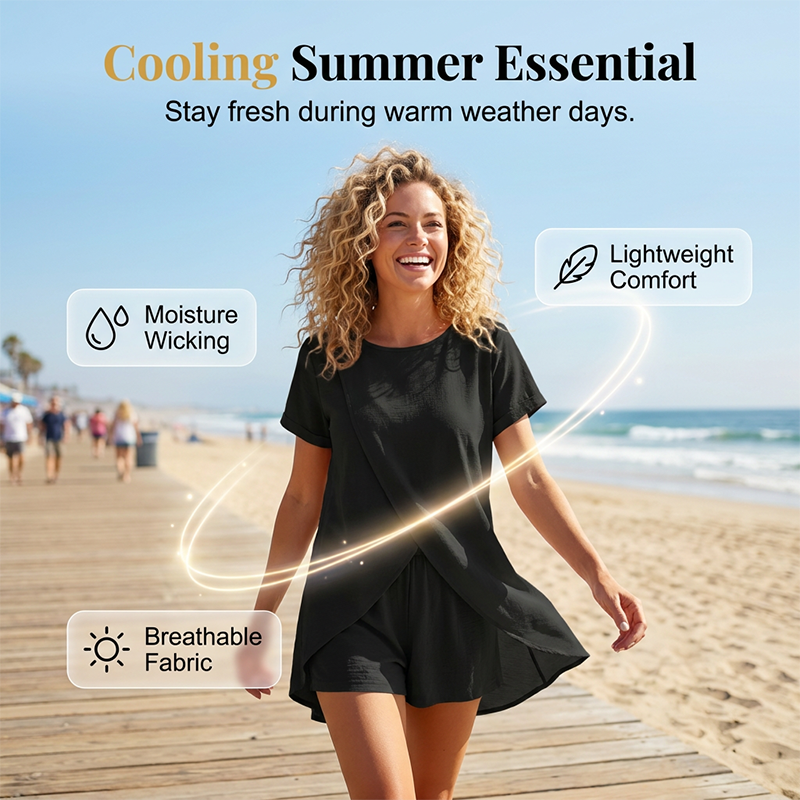 🎉 2026 Sale — Over 18,000 Sold 👗 Solid Color Short Sleeve Wrap Top & Shorts Set 🌸