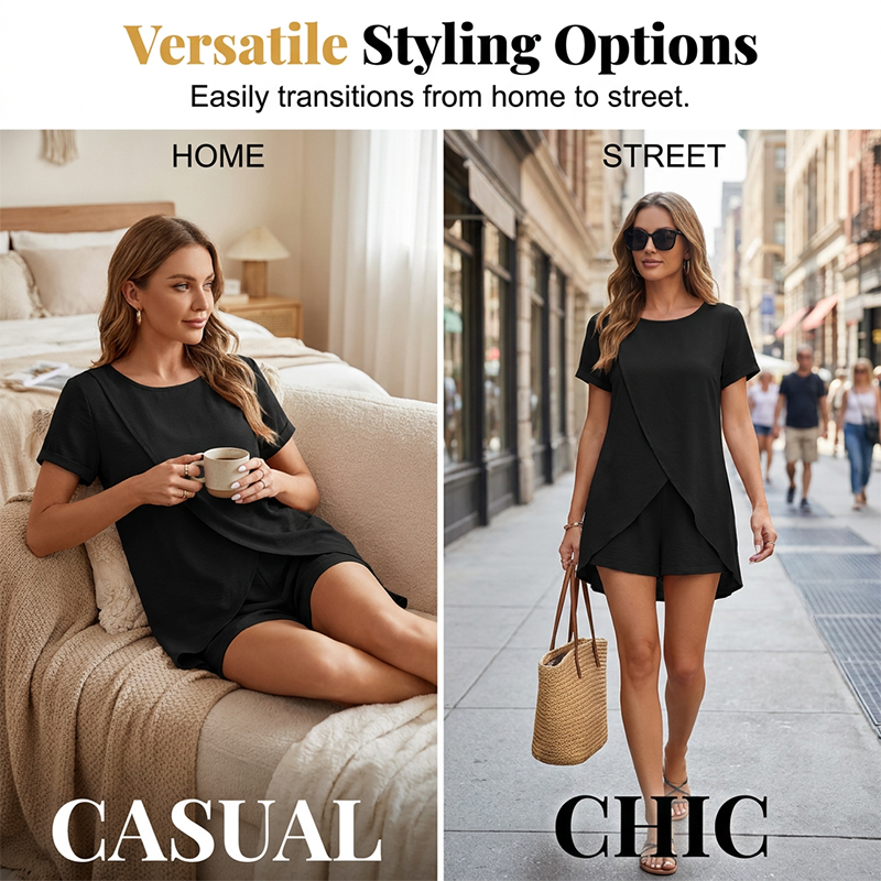 🎉 2026 Sale — Over 18,000 Sold 👗 Solid Color Short Sleeve Wrap Top & Shorts Set 🌸