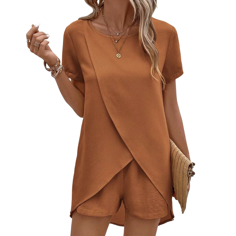 🎉 2026 Sale — Over 18,000 Sold 👗 Solid Color Short Sleeve Wrap Top & Shorts Set 🌸