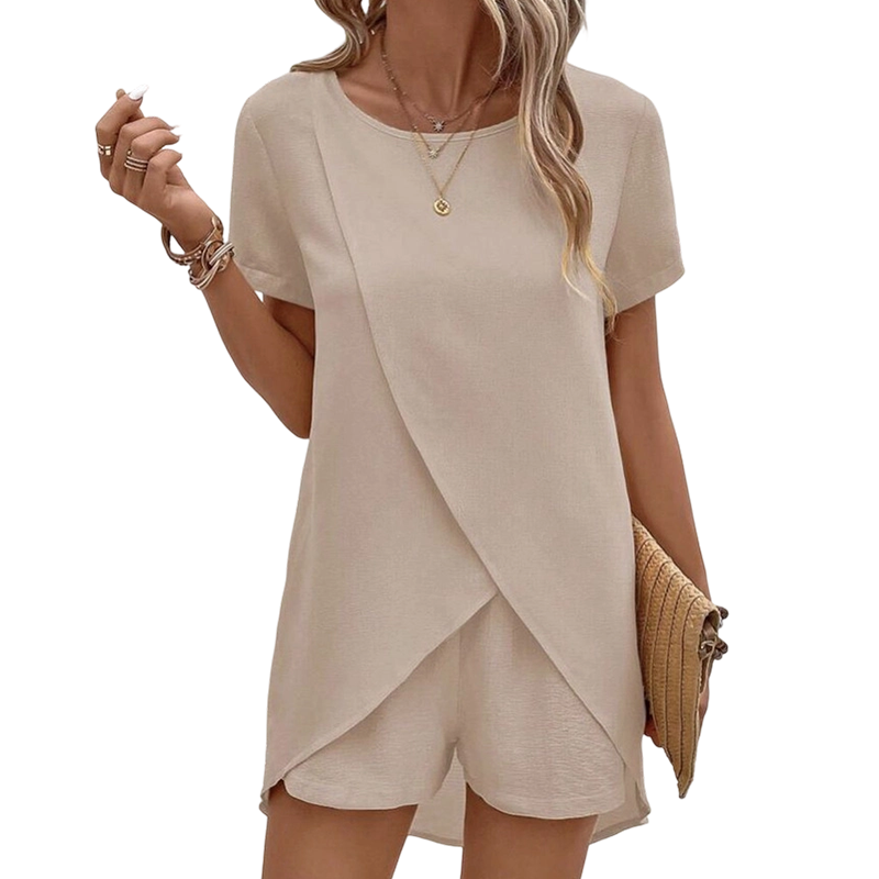 🎉 2026 Sale — Over 18,000 Sold 👗 Solid Color Short Sleeve Wrap Top & Shorts Set 🌸