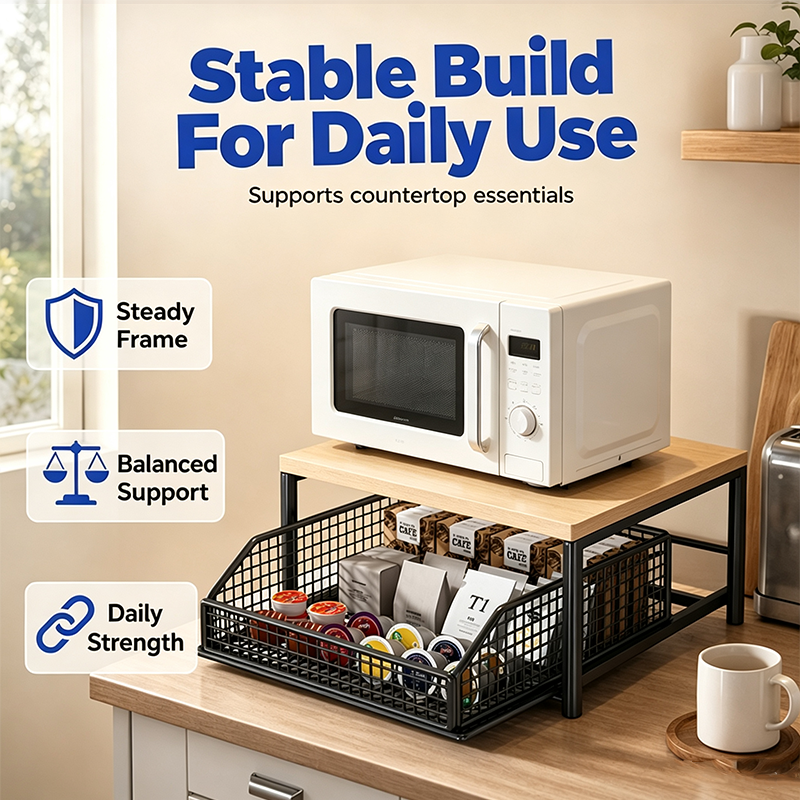 🍳 50% OFF NOW! 🗄️ 2-Tier Kitchen Microwave Stand with Slide-Out Drawer – Heavy-Duty Countertop Shelf, Space-Saving & Easy Access ✨