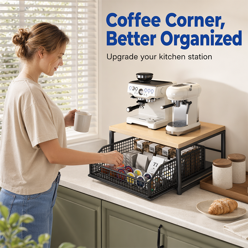 🍳 50% OFF NOW! 🗄️ 2-Tier Kitchen Microwave Stand with Slide-Out Drawer – Heavy-Duty Countertop Shelf, Space-Saving & Easy Access ✨