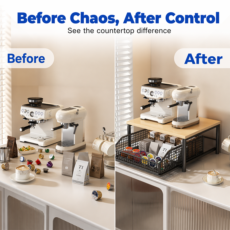 🍳 50% OFF NOW! 🗄️ 2-Tier Kitchen Microwave Stand with Slide-Out Drawer – Heavy-Duty Countertop Shelf, Space-Saving & Easy Access ✨