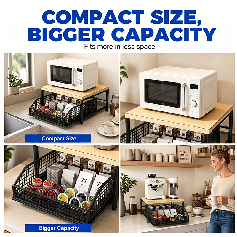 🍳 50% OFF NOW! 🗄️ 2-Tier Kitchen Microwave Stand with Slide-Out Drawer – Heavy-Duty Countertop Shelf, Space-Saving & Easy Access ✨