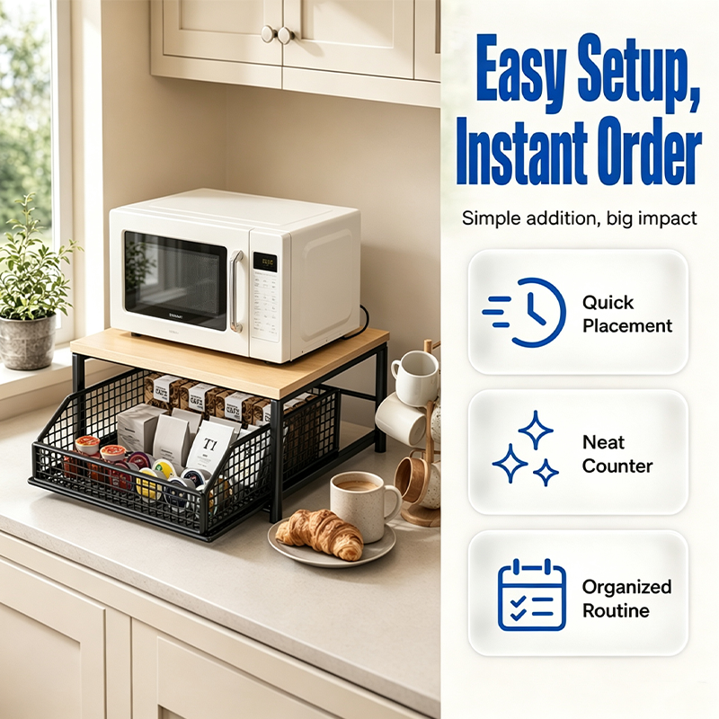 🍳 50% OFF NOW! 🗄️ 2-Tier Kitchen Microwave Stand with Slide-Out Drawer – Heavy-Duty Countertop Shelf, Space-Saving & Easy Access ✨
