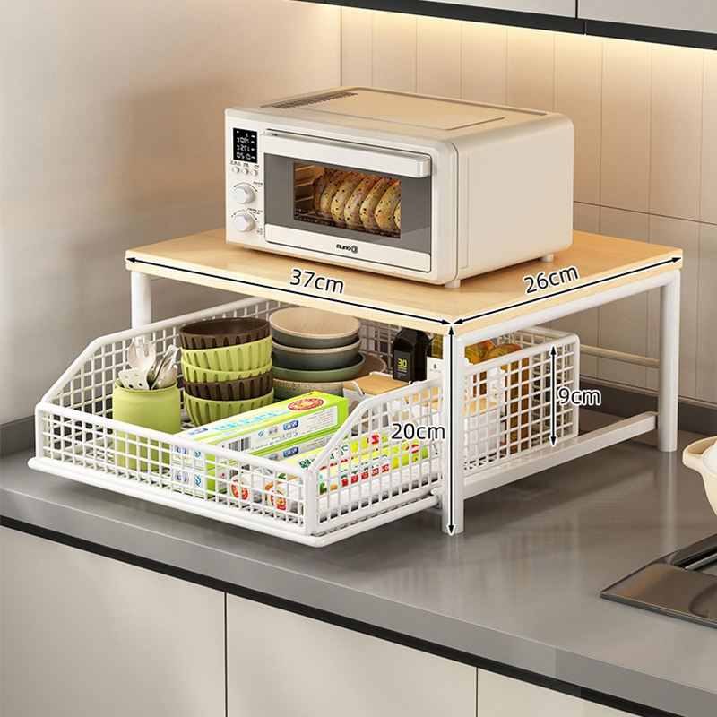 🍳 50% OFF NOW! 🗄️ 2-Tier Kitchen Microwave Stand with Slide-Out Drawer – Heavy-Duty Countertop Shelf, Space-Saving & Easy Access ✨