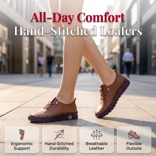 Women Genuine Leather Casual Shoes Hand-Stitched Loafers