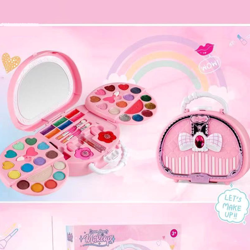 💄Kids Washable Makeup Toy Set with Portable Pink Handbag