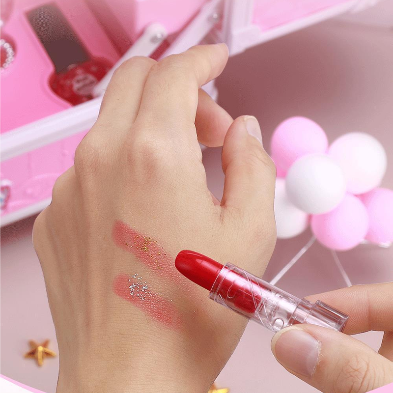 💄Kids Washable Makeup Toy Set with Portable Pink Handbag