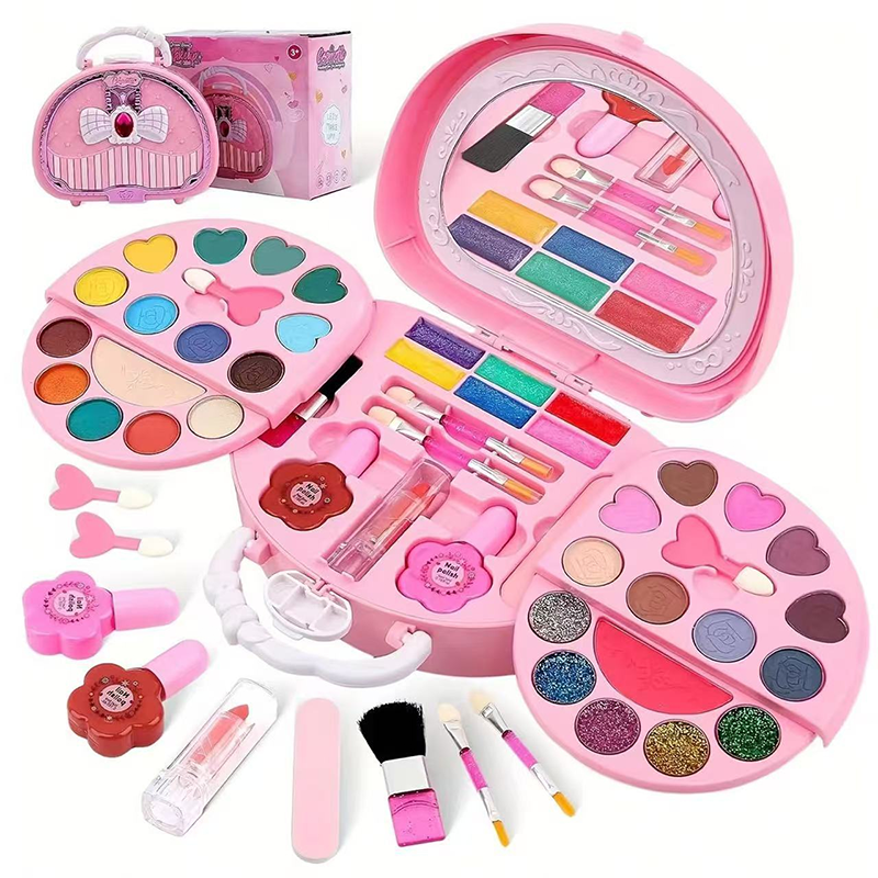 💄Kids Washable Makeup Toy Set with Portable Pink Handbag
