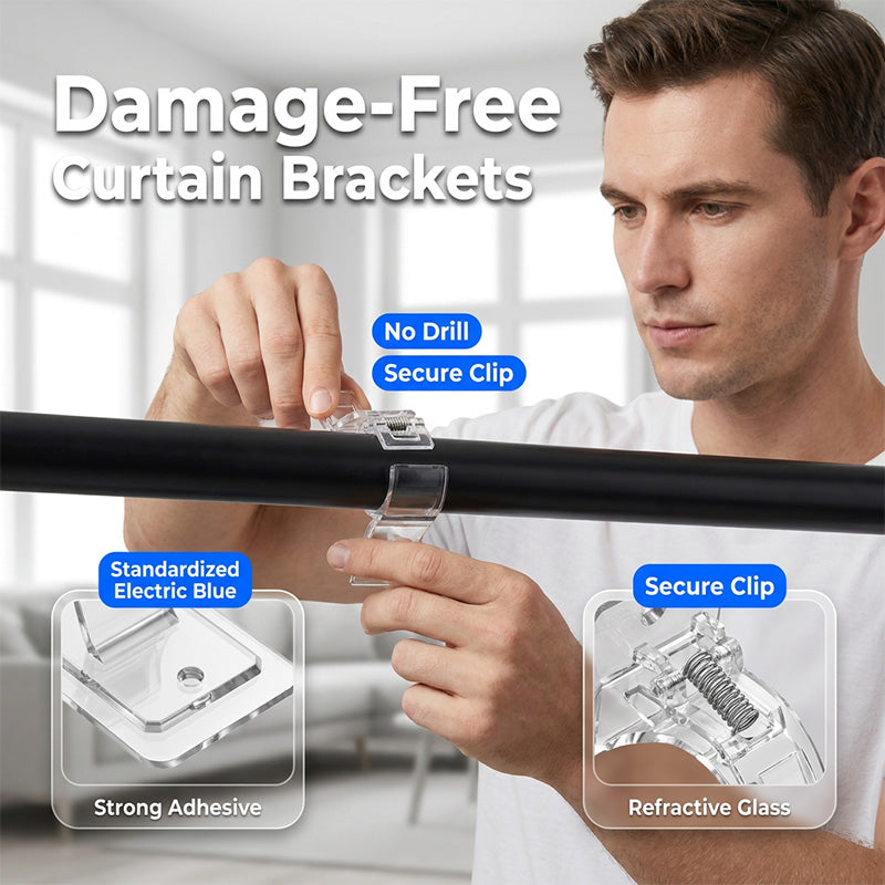 50% OFF! ✨ Heavy-Duty Self-Adhesive Curtain Rod Bracket Holders – 100% Damage-Free & Renter-Friendly, Heavy-Duty 17 lbs Capacity, Secure Spring-Loaded Grip Fits 0.5"-1.2" Rods & Seamless Low-Profile Design – 2 Colors 2 Sizes 🏠