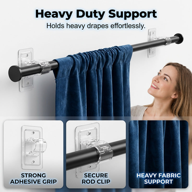 50% OFF! ✨ Heavy-Duty Self-Adhesive Curtain Rod Bracket Holders – 100% Damage-Free & Renter-Friendly, Heavy-Duty 17 lbs Capacity, Secure Spring-Loaded Grip Fits 0.5"-1.2" Rods & Seamless Low-Profile Design – 2 Colors 2 Sizes 🏠