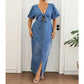 Women's Tie-Front V-Neck Denim Maxi Dress 🌸 Cinched Waist, Flowing Length – A Denim Dream for Sunny Days ✨