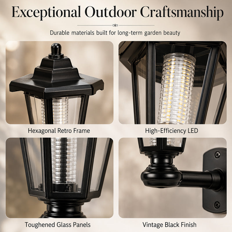 🏮Retro Solar Garden Lights Outdoor Double Head Hexagonal Street Lamp