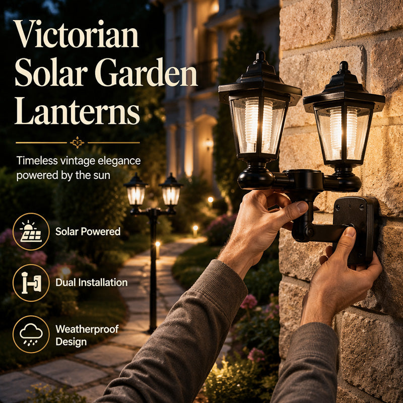 🏮Retro Solar Garden Lights Outdoor Double Head Hexagonal Street Lamp
