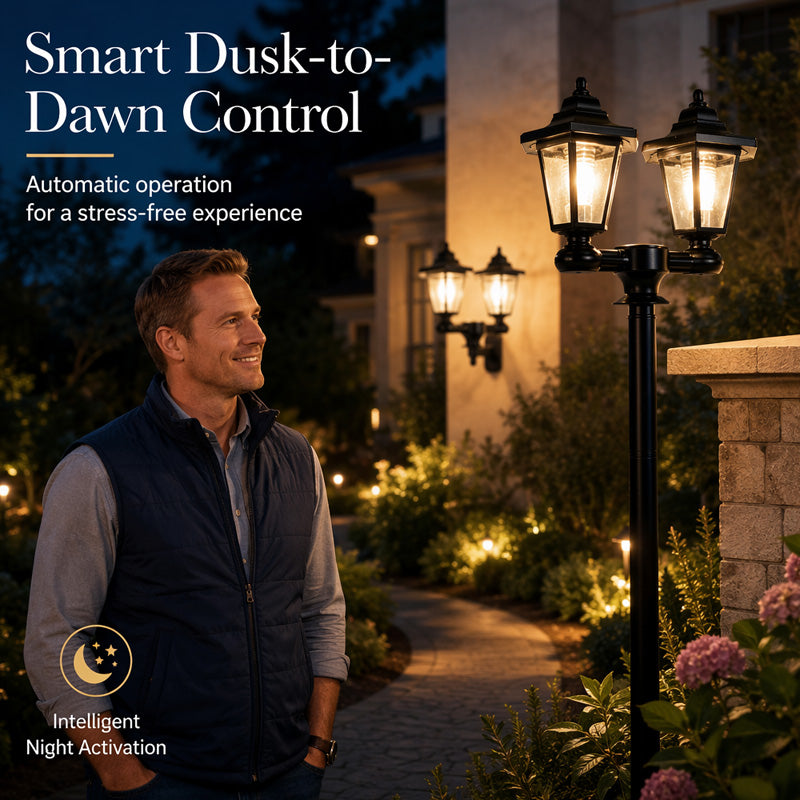 🏮Retro Solar Garden Lights Outdoor Double Head Hexagonal Street Lamp