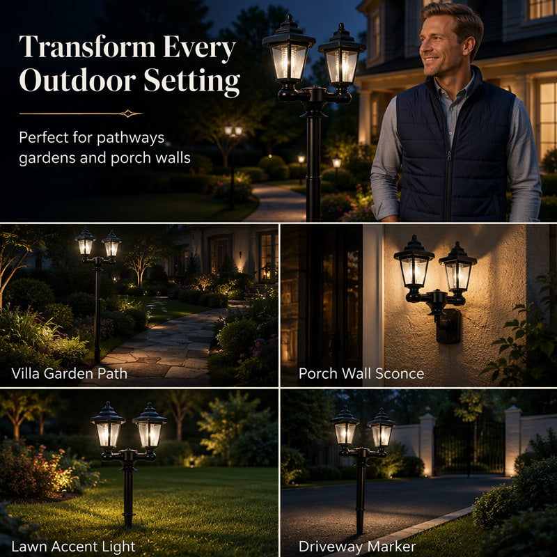 🏮Retro Solar Garden Lights Outdoor Double Head Hexagonal Street Lamp