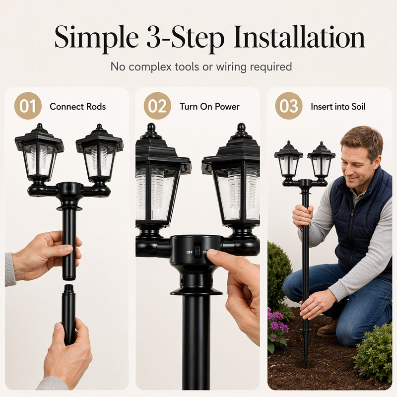 🏮Retro Solar Garden Lights Outdoor Double Head Hexagonal Street Lamp
