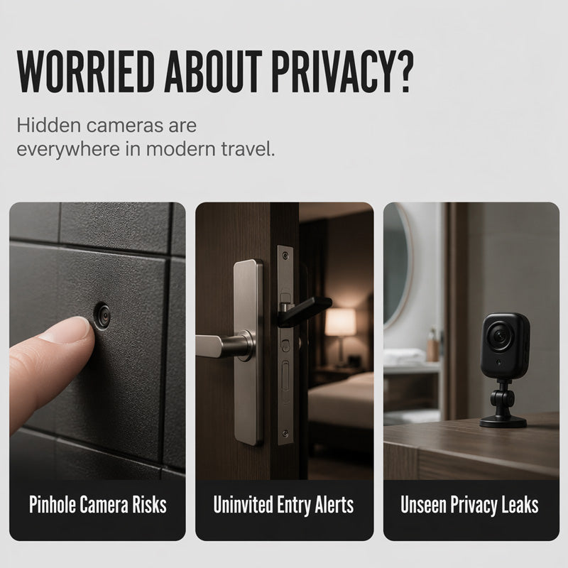 🥳2026 HOT SALE🥳💞50K+ SOLD!📡🔍  Smart Infrared Camera Detector – Finds hidden pinhole lenses instantly. LED flashlight & door alarm – travel with privacy & peace of mind! 🏨✨