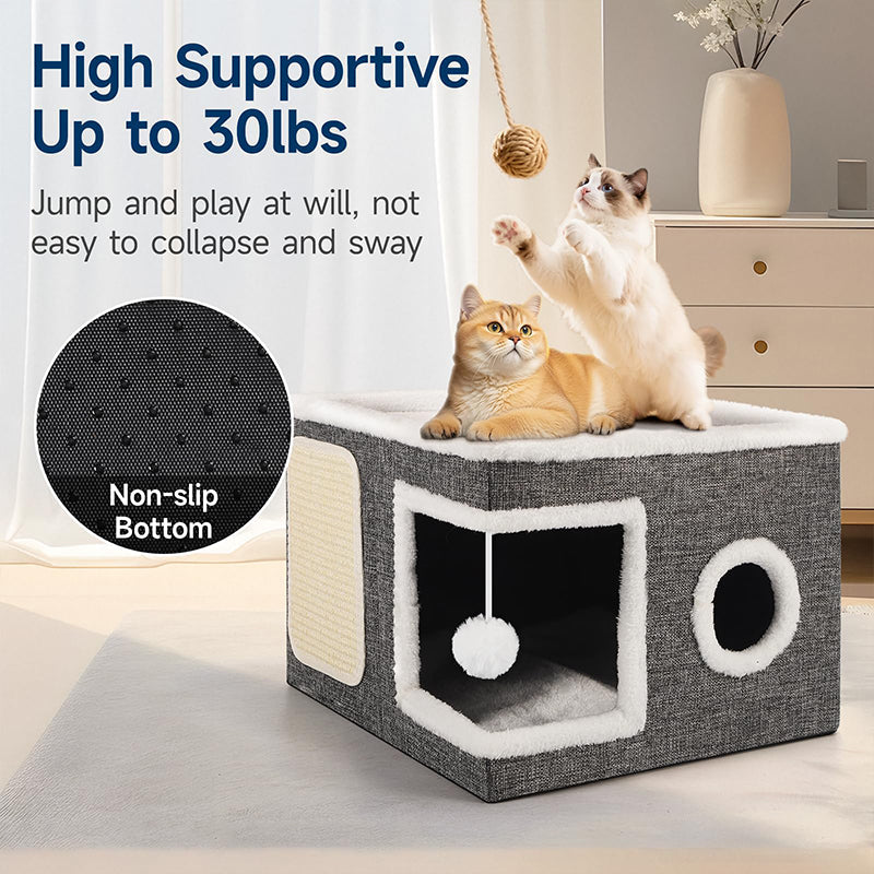 🐱 50% OFF NOW! 🏠 Foldable 2-in-1 Cat Cube House – Dual-level, scratch pad & comfy – Space-saving & portable for cats 🐾