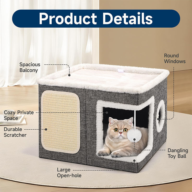 🐱 50% OFF NOW! 🏠 Foldable 2-in-1 Cat Cube House – Dual-level, scratch pad & comfy – Space-saving & portable for cats 🐾
