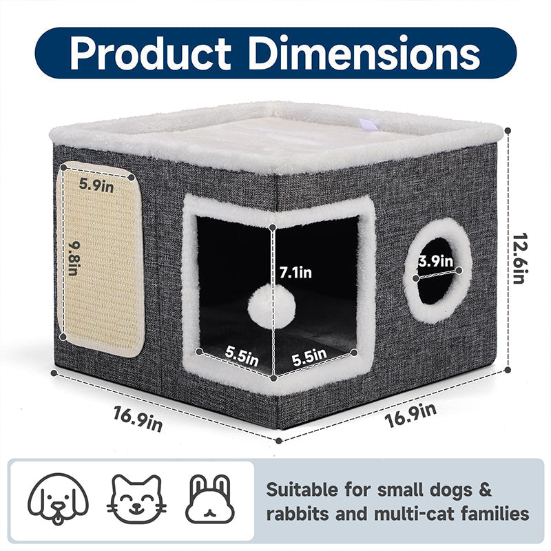 🐱 50% OFF NOW! 🏠 Foldable 2-in-1 Cat Cube House – Dual-level, scratch pad & comfy – Space-saving & portable for cats 🐾