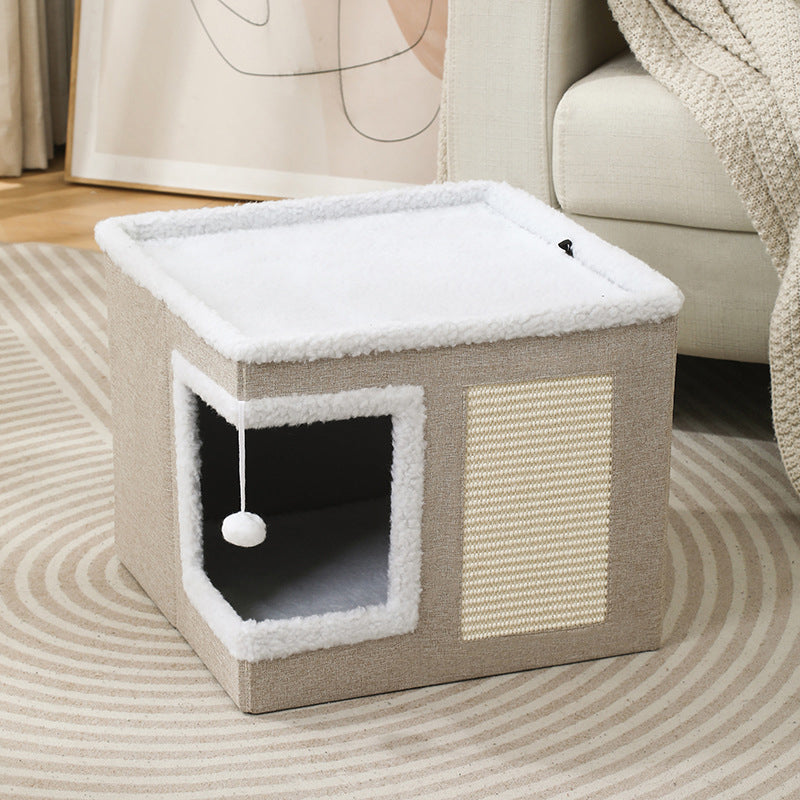 🐱 50% OFF NOW! 🏠 Foldable 2-in-1 Cat Cube House – Dual-level, scratch pad & comfy – Space-saving & portable for cats 🐾
