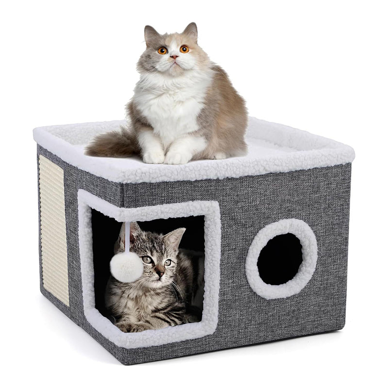 🐱 50% OFF NOW! 🏠 Foldable 2-in-1 Cat Cube House – Dual-level, scratch pad & comfy – Space-saving & portable for cats 🐾