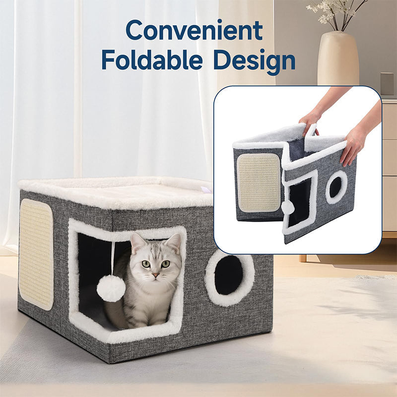 🐱 50% OFF NOW! 🏠 Foldable 2-in-1 Cat Cube House – Dual-level, scratch pad & comfy – Space-saving & portable for cats 🐾