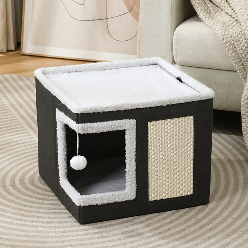 🐱 50% OFF NOW! 🏠 Foldable 2-in-1 Cat Cube House – Dual-level, scratch pad & comfy – Space-saving & portable for cats 🐾