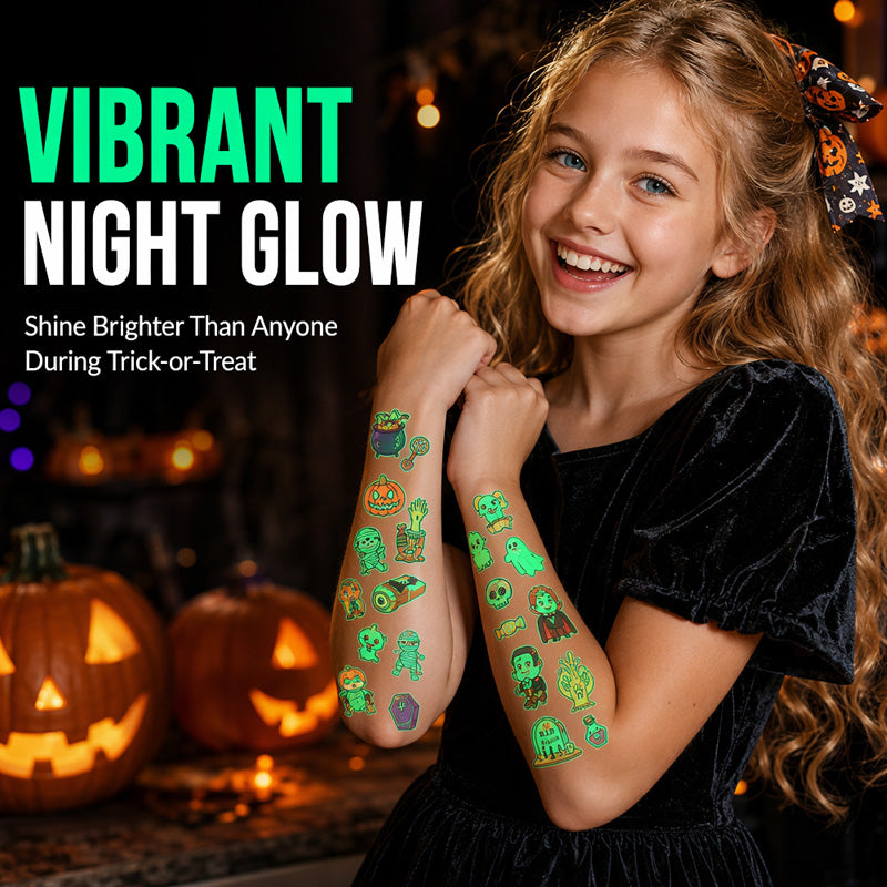 🎃💡 Light Up Your Halloween Look! Glow-in-the-Dark Temporary Tattoos | Waterproof & Fun Party Accessories