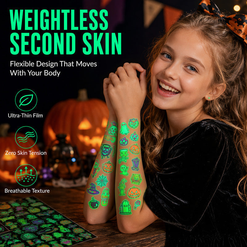 🎃💡 Light Up Your Halloween Look! Glow-in-the-Dark Temporary Tattoos | Waterproof & Fun Party Accessories