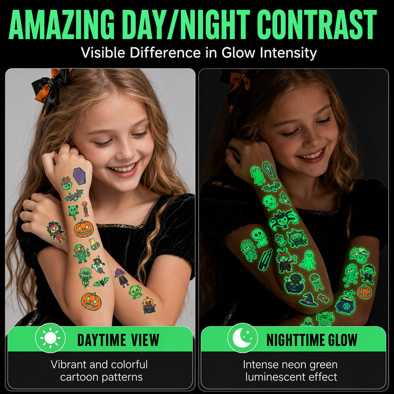 🎃💡 Light Up Your Halloween Look! Glow-in-the-Dark Temporary Tattoos | Waterproof & Fun Party Accessories