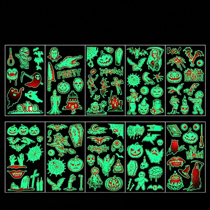 🎃💡 Light Up Your Halloween Look! Glow-in-the-Dark Temporary Tattoos | Waterproof & Fun Party Accessories