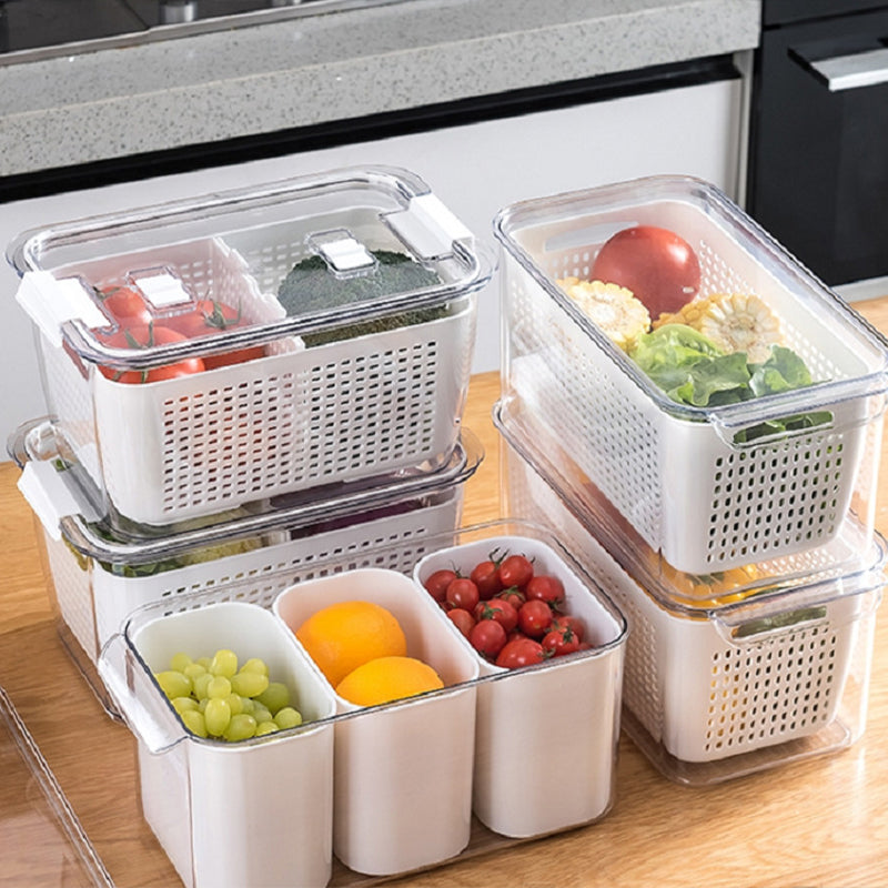 🥬🍎 Fresh Fruit & Veggie Saver – Ventilated, Drainable, BPA-Free – Keeps Produce Fresh Longer! ✨