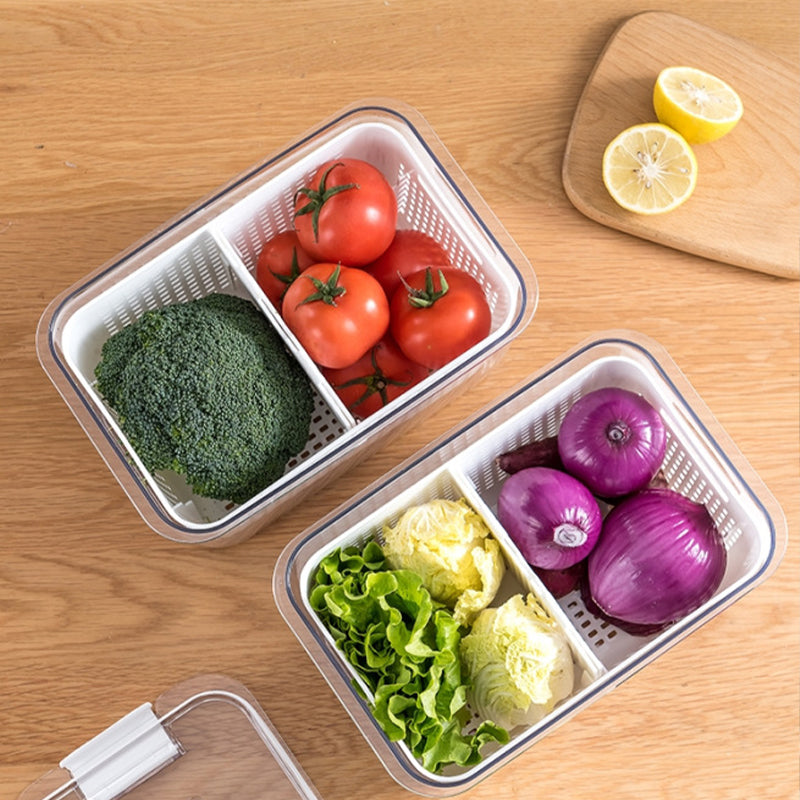 🥬🍎 Fresh Fruit & Veggie Saver – Ventilated, Drainable, BPA-Free – Keeps Produce Fresh Longer! ✨