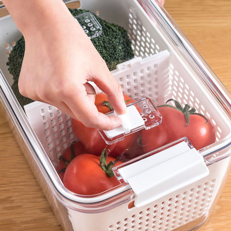 🥬🍎 Fresh Fruit & Veggie Saver – Ventilated, Drainable, BPA-Free – Keeps Produce Fresh Longer! ✨