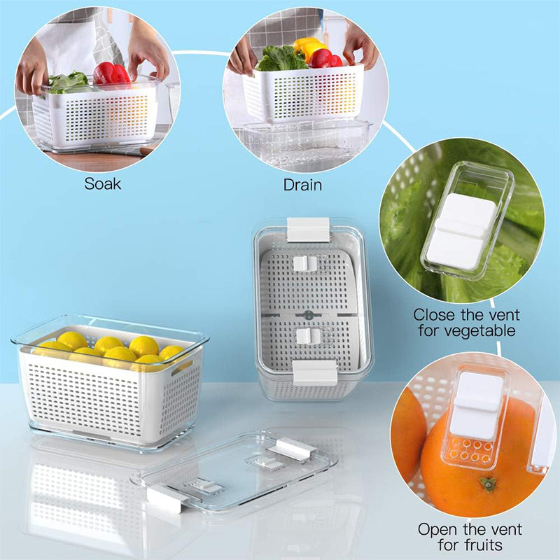 🥬🍎 Fresh Fruit & Veggie Saver – Ventilated, Drainable, BPA-Free – Keeps Produce Fresh Longer! ✨
